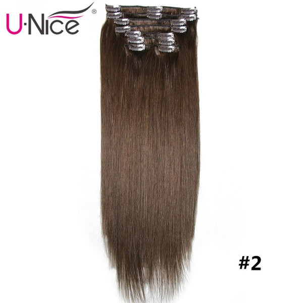 Unice Hair Clip In Extensions 18-24" Clip In Hair Extensions 115g 7A Brazilian Straight Human Hair Clip In Human Hair Extension