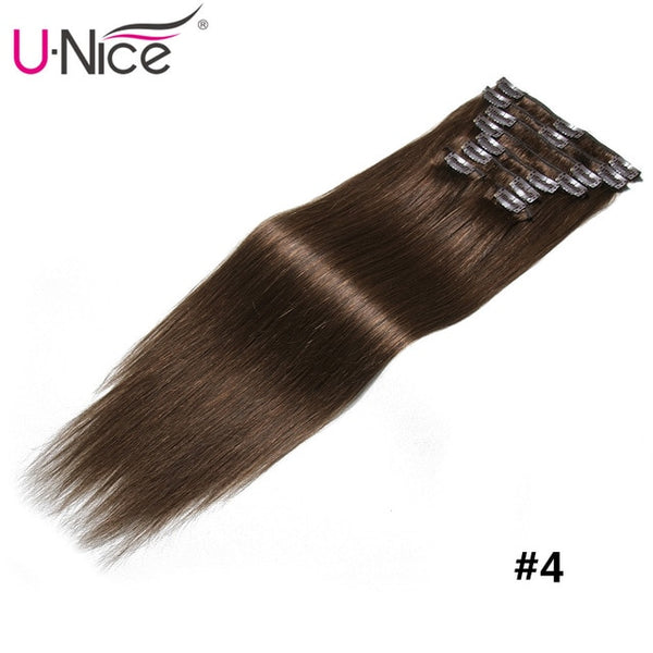 Unice Hair Clip In Extensions 18-24" Clip In Hair Extensions 115g 7A Brazilian Straight Human Hair Clip In Human Hair Extension