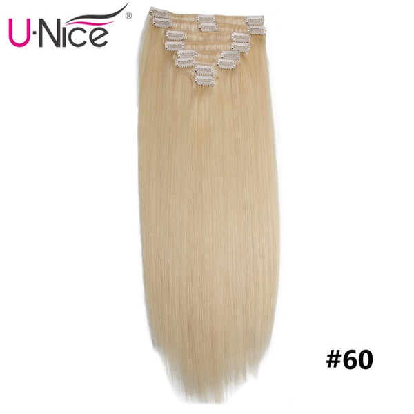 Unice Hair Clip In Extensions 18-24" Clip In Hair Extensions 115g 7A Brazilian Straight Human Hair Clip In Human Hair Extension