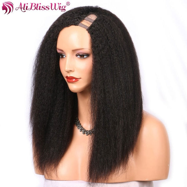 Kinky Straight U Part Wig Human Hair Wigs Brazilian Remy Hair 150 Density Italian Yaki Left Part Wigs Full End AliBlissWig