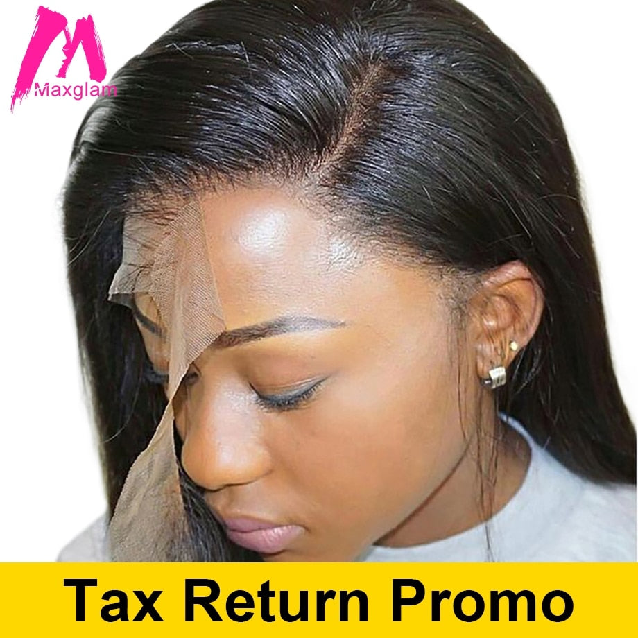 Maxglam Lace Front Human Hair Wigs For Black Women Brazilian Straight Lace Frontal Wig With Pre Plucked Baby Hair 4x13