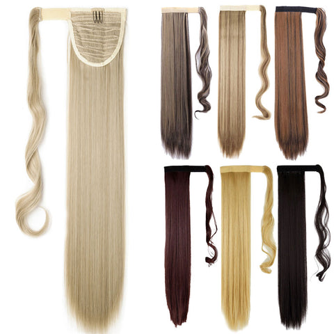 SNOILITE 23-26inch Long straight Real Natural Ponytail Clip in Pony tail Hair Extensions Wrap Around on Synthetic Hair Piece