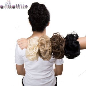 S-noilite Bun Curly Updo Cover Donut Chignon Synthetic Hair Women Drawstring Ponytail  Hairpieces Black Brown Blonde