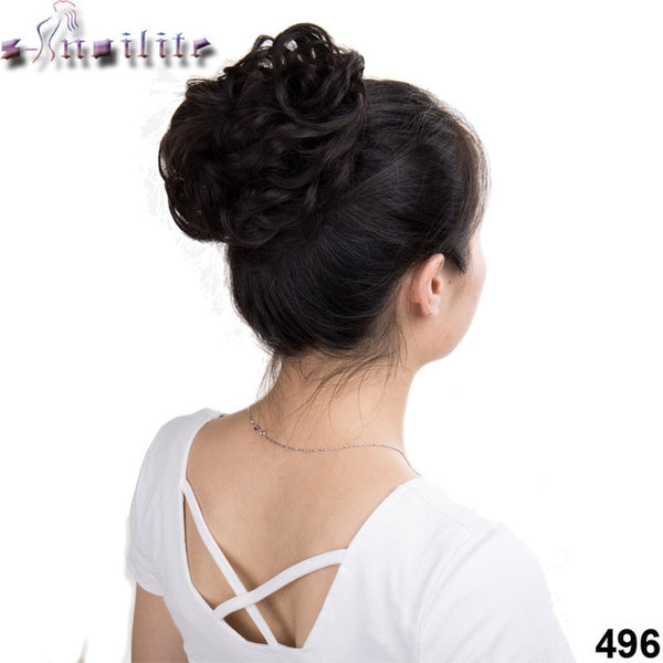 S-noilite Bun Curly Updo Cover Donut Chignon Synthetic Hair Women Drawstring Ponytail  Hairpieces Black Brown Blonde