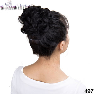 S-noilite Bun Curly Updo Cover Donut Chignon Synthetic Hair Women Drawstring Ponytail  Hairpieces Black Brown Blonde