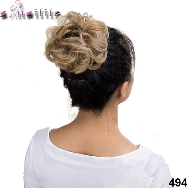 S-noilite Bun Curly Updo Cover Donut Chignon Synthetic Hair Women Drawstring Ponytail  Hairpieces Black Brown Blonde