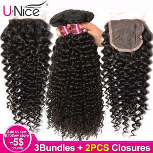 Unice Hair Peruvian Curly Hair 3 Bundles With 2 Pcs Closure 8-30 Inch 100% Human Hair Bundles With Closure Remy Hair Extension