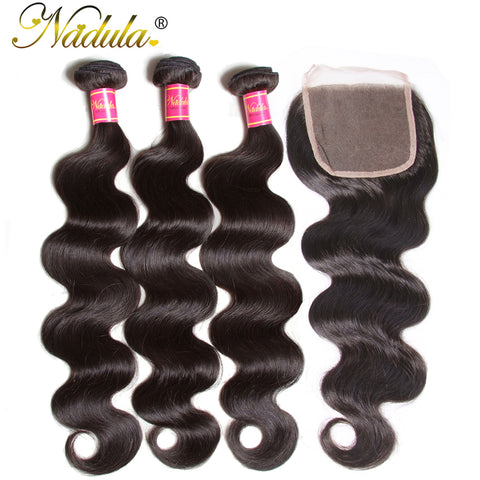 Nadula Hair Brazilian Body Wave Bundles With Closure 4*4 Lace Closure Brazilian Hair Weave Bundles With Closure Human Remy Hair