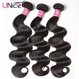 UNICE HAIR Brazilian Body Wave Hair Weave Bundles Natural Color 100% Human Hair weaving 1/3 Piece 8-30inch Remy Hair Extension