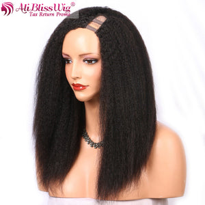 Kinky Straight U Part Wig Human Hair Wigs Brazilian Remy Hair 150 Density Italian Yaki Left Part Wigs Full End AliBlissWig