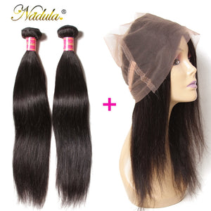 Nadula Hair 2Bundles Straight Hair With 1Pcs 360 lace Frontal 100% Human Hair Weave Bundles With Closure Brazilian Remy Hair