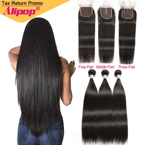 Remy Straight Hair Bundles With Closure Peruvian Hair Bundles With Closure Human Hair Bundles With Closure Alipop Hair Extension