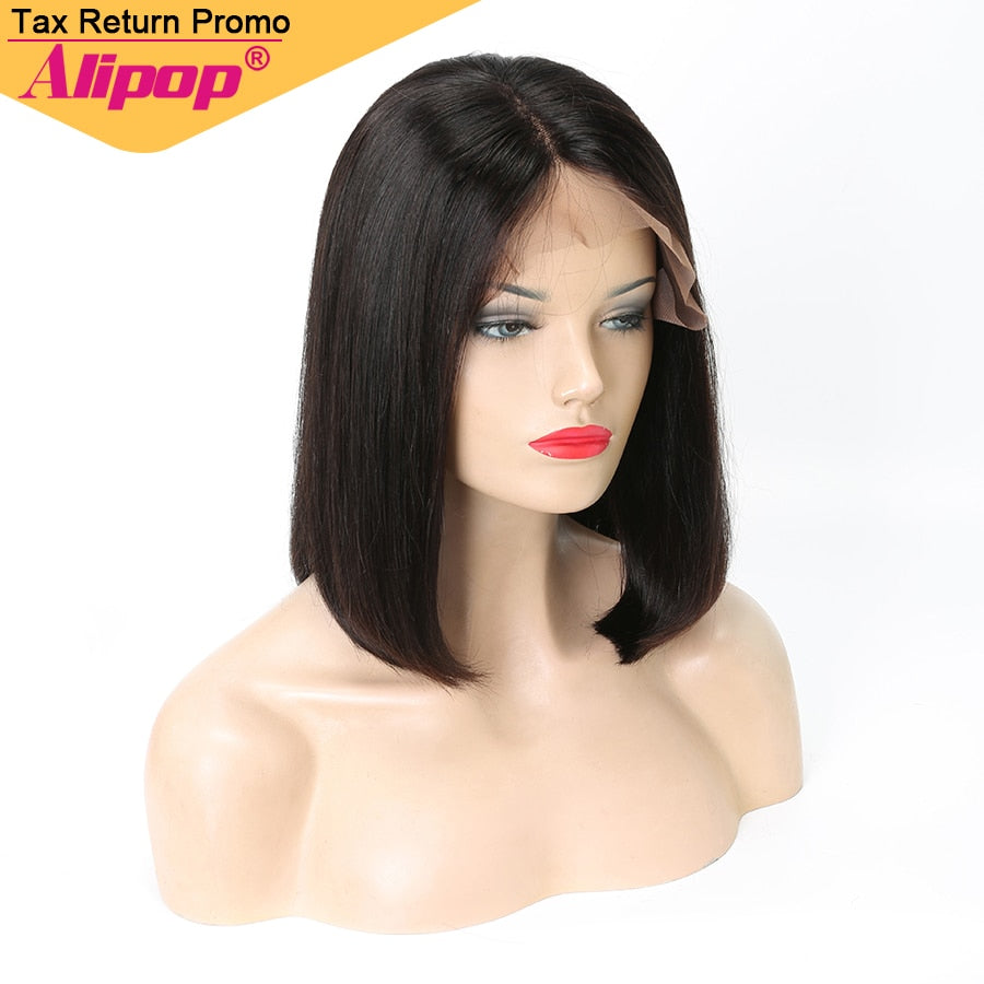 Alipop Glueless Bob Wig Brazilian Straight Short Human Hair Bob Wigs 150% Density Remy Swiss 13x6 Lace Front Wig With Baby Hair