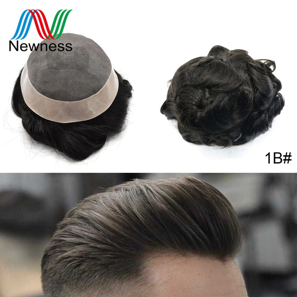 Newness Fine Mono Poly Coating Black Durable Double Knots Slight Wave Mens Toupees Man Hairpieces Indian Human Remy Hair System