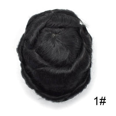 Newness Fine Mono Poly Coating Black Durable Double Knots Slight Wave Mens Toupees Man Hairpieces Indian Human Remy Hair System