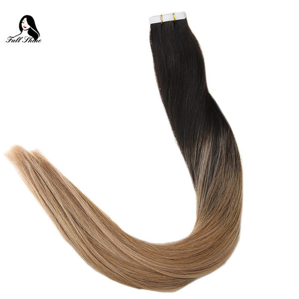 Full Shine Ship From US Brown Color Tape Hair Extension Remy Human Hair Extensions 20 Pieces 50 Gram Per Package  Balayage color