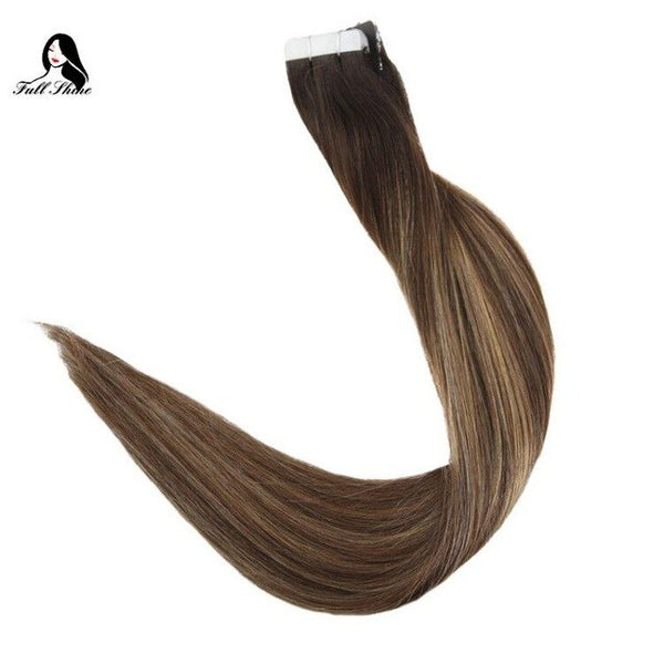 Full Shine Ship From US Brown Color Tape Hair Extension Remy Human Hair Extensions 20 Pieces 50 Gram Per Package  Balayage color