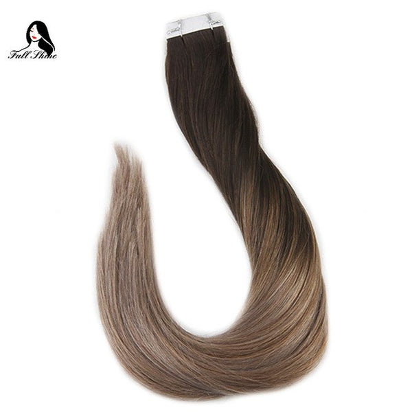 Full Shine Ship From US Brown Color Tape Hair Extension Remy Human Hair Extensions 20 Pieces 50 Gram Per Package  Balayage color