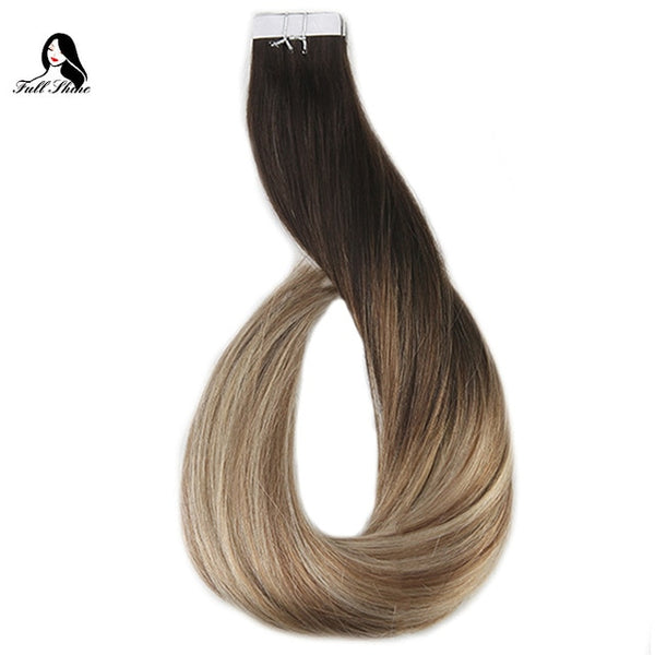 Full Shine Ship From US Brown Color Tape Hair Extension Remy Human Hair Extensions 20 Pieces 50 Gram Per Package  Balayage color