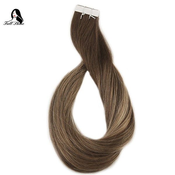 Full Shine Ship From US Brown Color Tape Hair Extension Remy Human Hair Extensions 20 Pieces 50 Gram Per Package  Balayage color