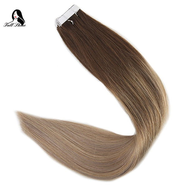 Full Shine Ship From US Brown Color Tape Hair Extension Remy Human Hair Extensions 20 Pieces 50 Gram Per Package  Balayage color