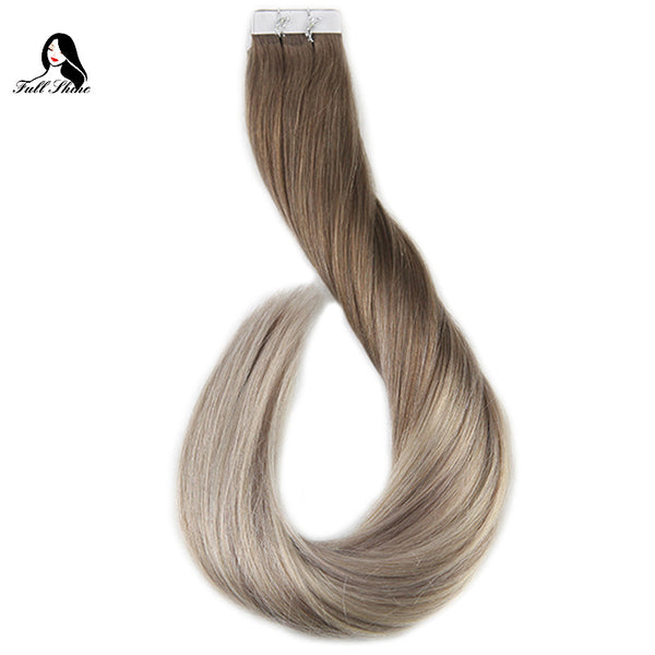 Ship From US Full Shine Human Hair Tape in Extensions Glue on Hair Balayage Color #8/60/18 50g 20 Pieces Remy Hair Extensions