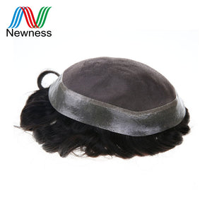 NEWNESS Men Wigs Durable Remy Human Hair Toupee Mono PU Base Hair System For Men  Hairpieces With Clear PU Edge