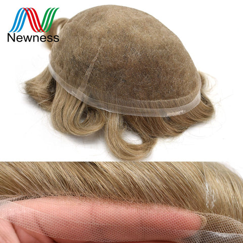 Newness Fine Swiss Lace Men Toupee Natural Hairline Bleached Knot Men Wig Durable Breathable Replacement Hair System For Male