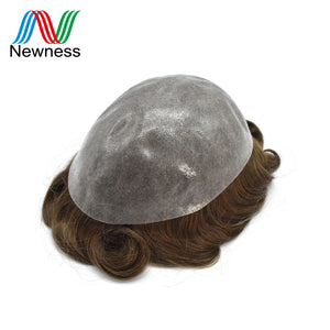 Newness Hair Men Toupee Indian Remy Human Hair Wig Full PU Mens Toupee Hair Replacement System Can Cut Size