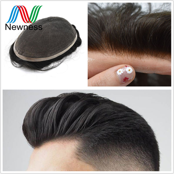 Newness Breathable French Lace Mens Toupee Natural Hairline Front Bleached Knot Indian Human Remy Hair Full Lace Hair System