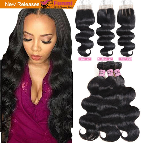 Brazilian Body Wave Bundles with Closure Funmi Virgin Human Hair Bundles with Closure Brazilian Hair Weave Bundles with Closure