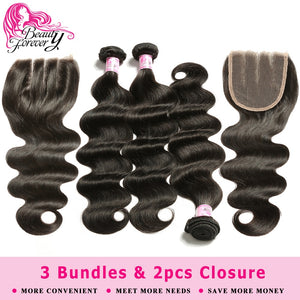 Beauty Forever Brazilian Body Wave 3 Bundles with 2pcs Closures Remy Human Hair Weave Bundles with Closure