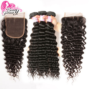 Beauty Forever Deep Wave 3 Bundles With 2pcs Closures 4*4 Same Part Brazilian Hair Weaves Remy Human Hair Bundles With Closure