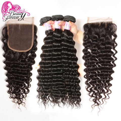 Beauty Forever Deep Wave 3 Bundles With 2pcs Closures 4*4 Same Part Brazilian Hair Weaves Remy Human Hair Bundles With Closure