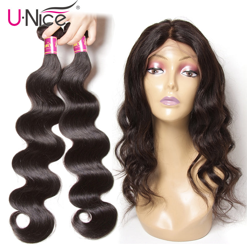 Unice Hair Body Wave Human Hair 2 Bundles With 360 Lace Frontal Closure Brazilian Hair Weave Bundles With Closure Hair Extension