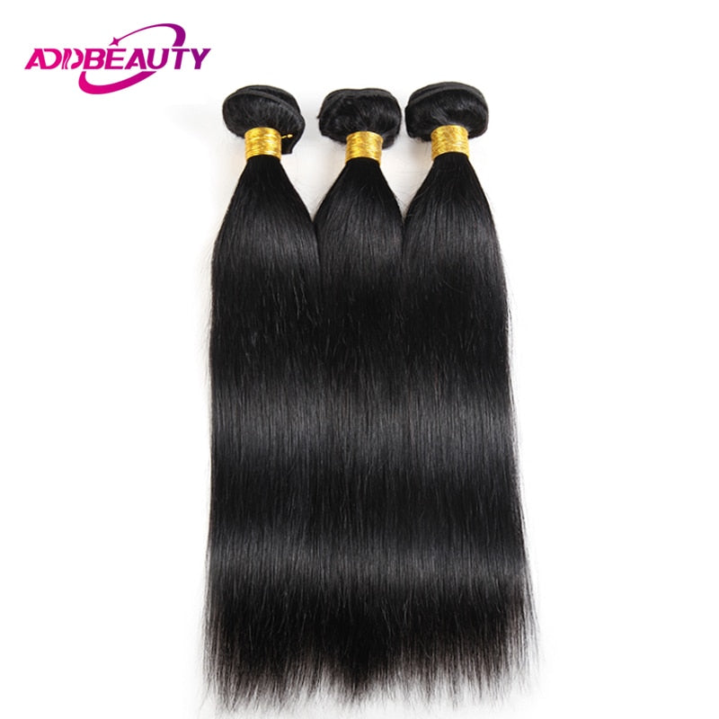 Addbeauty Brazilian Straight 100% Human Non Remy Hair Bundles Extensions Inch Natural Color Double Weft 3 Piece For Black Woman