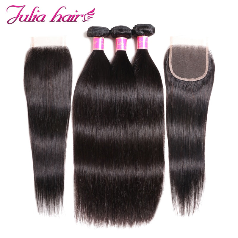 Ali Julia Hair Malaysian Straight Human Hair 3 Bundles With 2 Closure Swiss Lace Closure With Bundles Remy Hair Ship From US