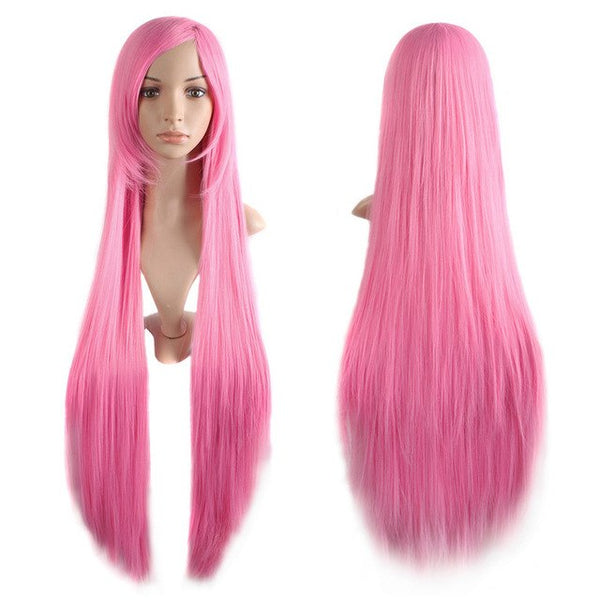 MapofBeauty 38" long Straight Cosplay Wigs Bangs Costume Cartoon Role Hairpiece White Blue Pink Black Blonde Wig Synthetic Hair