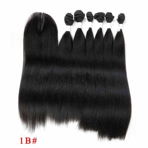 SOKU Synthetic Hair Bundles With Closure 14-18inch Yaki Straight Hair Weaving 6 Bundles With Lace Closure 185g 7pieces/pack