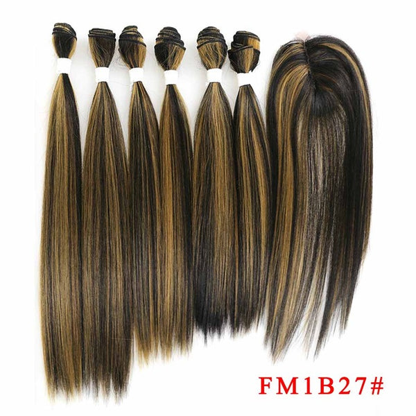 SOKU Synthetic Hair Bundles With Closure 14-18inch Yaki Straight Hair Weaving 6 Bundles With Lace Closure 185g 7pieces/pack